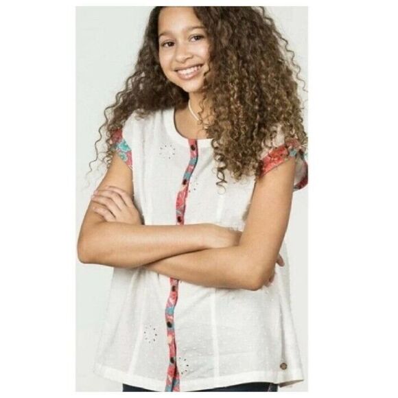 MATILDA JANE 435 Girl’s Tween 8 ‘Field Games’ Top White Eyelet Blouse Pink Trim - Picture 1 of 8